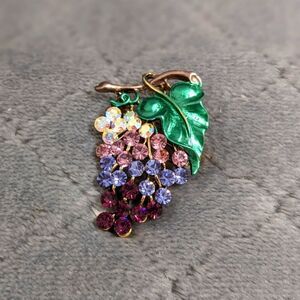 Vintage Grape Cluster Tri Colored Rhinestone and Enamel Brooche